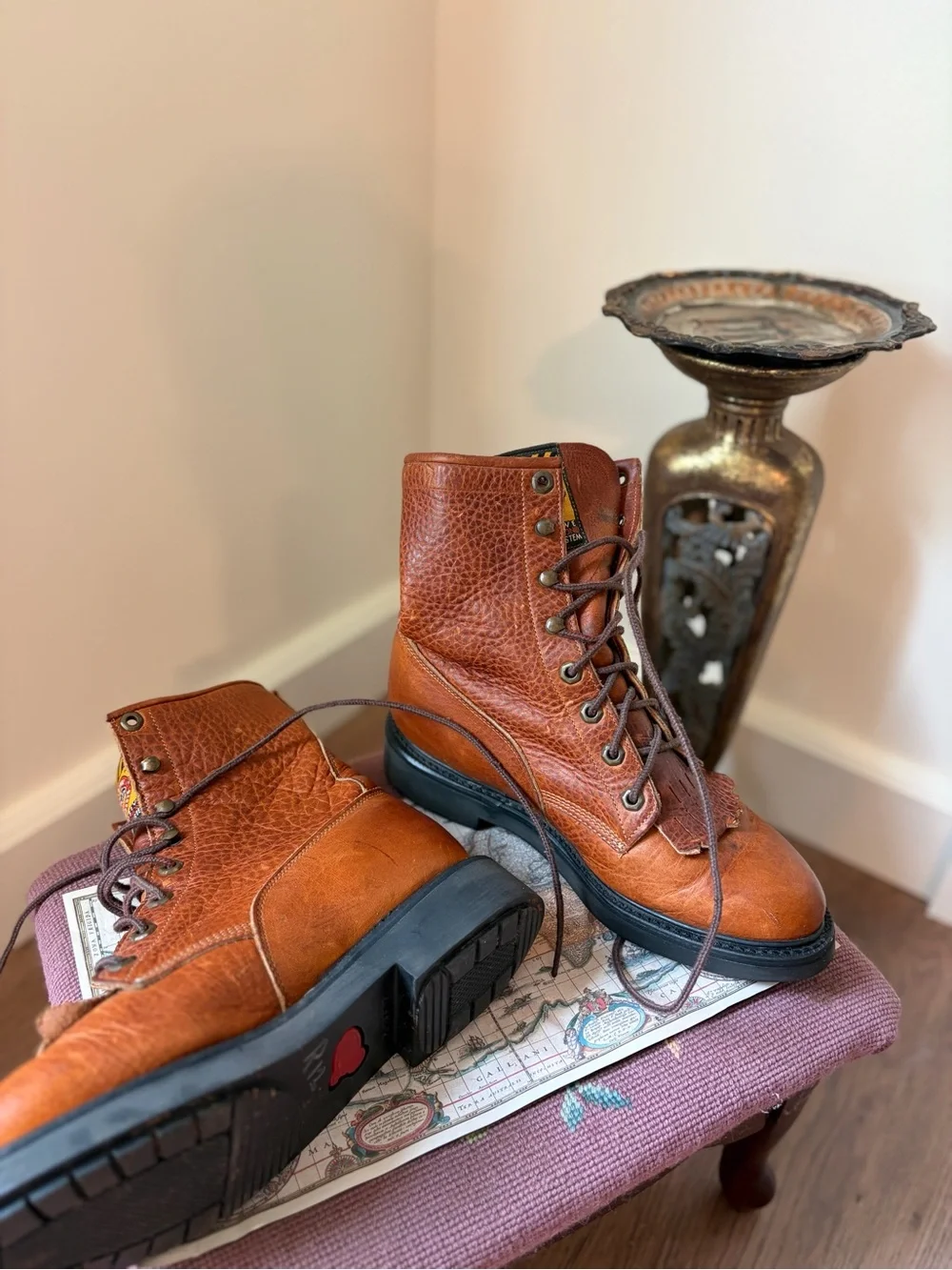 Justin Body Comfort Brown Leather Lace-Up Work Boots